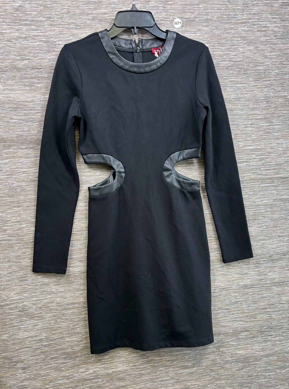 STAUD Dolce Cut Out Dress Womens M Black Long Sleeve Bodycon Mini Faux Leather